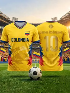 Colombia Soccer Jersey, Colombia Fan Gift, Slim Fit Sporty V-Neck T-Shirt, Breathable Training Top, Lightweight Comfort