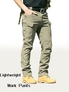 Men's Tactical Work Pants, Casual Cargo Pants, Casual Fitted Pockets, Stretch fabric with multiple pockets, machine washable, Plain, Elastic waistband for everyday comfort, Durable and abrasion-resistant, ideal for outdoor hiking and casual workwear