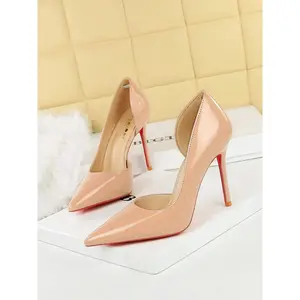 Patent Leather Stiletto High Heels, Classy Stiletto Heels, Pointed Toe Design, Breathable Side Cutout, Elegant Office & Party Shoes, Stylish