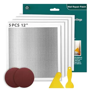 Drywall Repair Kit 12 x 12 Inch Drywall Patch Kit Large Hole (5Pcs) Wall Patch Repair Kit for Ceiling Large Holes Heavy Duty Extended Self-Adhesive Mesh Dry Wall Patches Kits with Scraper Sandpaper