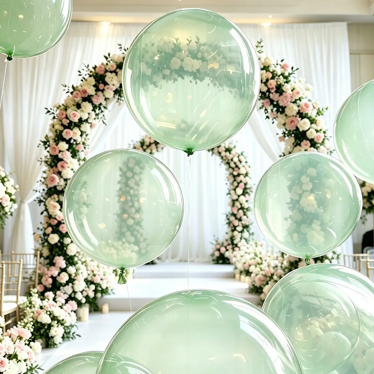 10Pcs Green Clear Bobo Balloons, 18 Inch Transparent Bubble Balloons for Birthday, Anniversary, Bridal Shower & Wedding Party Decorations