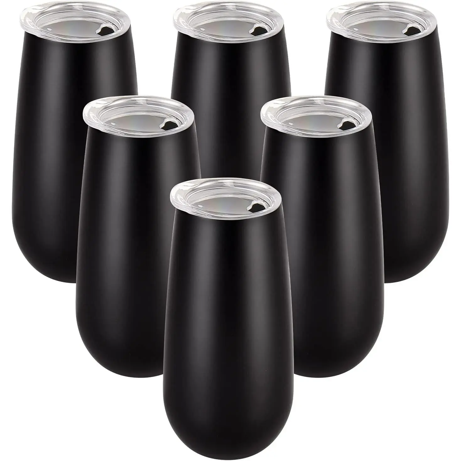 6 Pack Stemless Double Insulated Champagne Flute Tumbler with Lid, 6 Oz Unbreakable   Cups Champagne Toasting Glasses, Birthday Christmas Gifts for ,  Glass Tumbler, Black