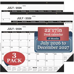 Desk Calendar 2026-2027 -3 PACK-July 2026 to December 2027-Desk Calendar 2026-2027 Large 22 x17,2027 Calendar,Classic Black,Large Calendar 2026-2027 with Plastic Cover.