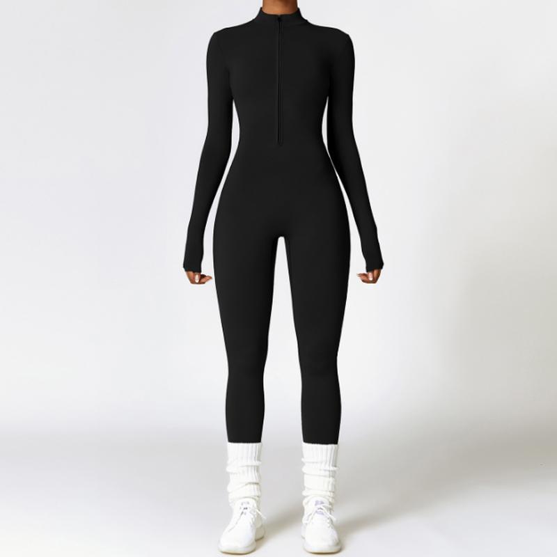 Warm Thin Fleece Jumpsuits Women's Tracksuit Winter One-Piece Sports Suit Black Fitness Jumpsuit Long Sleeves Workout Bodysuit