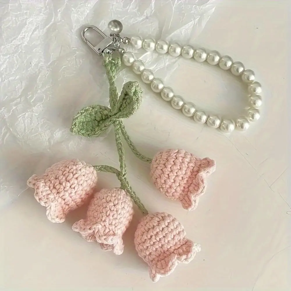 Handmade Crochet Floral Beaded Keychains - Cute Textured Cotton Yarn Key Rings, Durable Zinc Alloy Soft Girl Sports & Outdoor Accessories, Ideal for Bags/Purses, Birthday Gifts, Cool Keychains, Key Chain Accessories, Key Holder For Purse