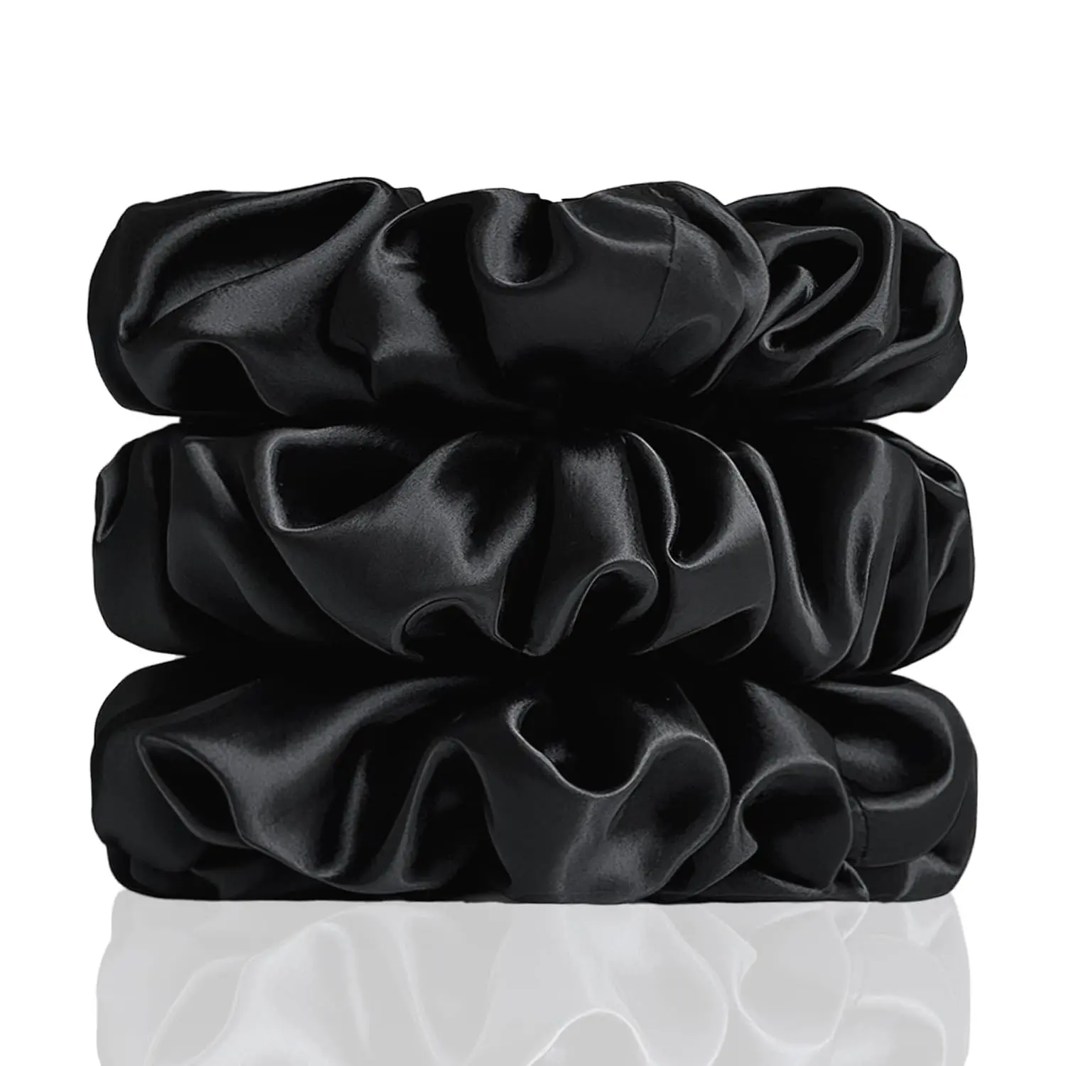 3Pcs 22 Momme 100% Mulberry Silk Scrunchies for Women, Pure Silk Hair Ties for Women, No Damage Skinny Scrunchies, Black