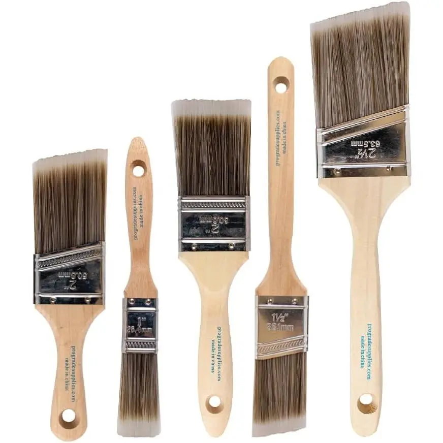 Pro Grade Paint Brushes, Paint Brush Set for Walls, Trim & Stain, 5-Piece |   Interior & exterior |   Cabinets, doors, furniture, decks |   For latex & oil-based |   Synthetic bristles, Softwood handles