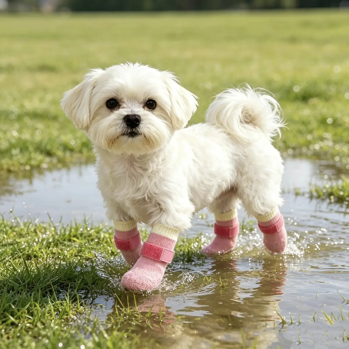 Waterproof Slip-Resistant Dog Paw Bootees, Small/Medium Paw Protectors for Winter Walking & Snow, Colorblock Design, Easy On-Off, Washable Reusable for Teddy & Bichon Frise