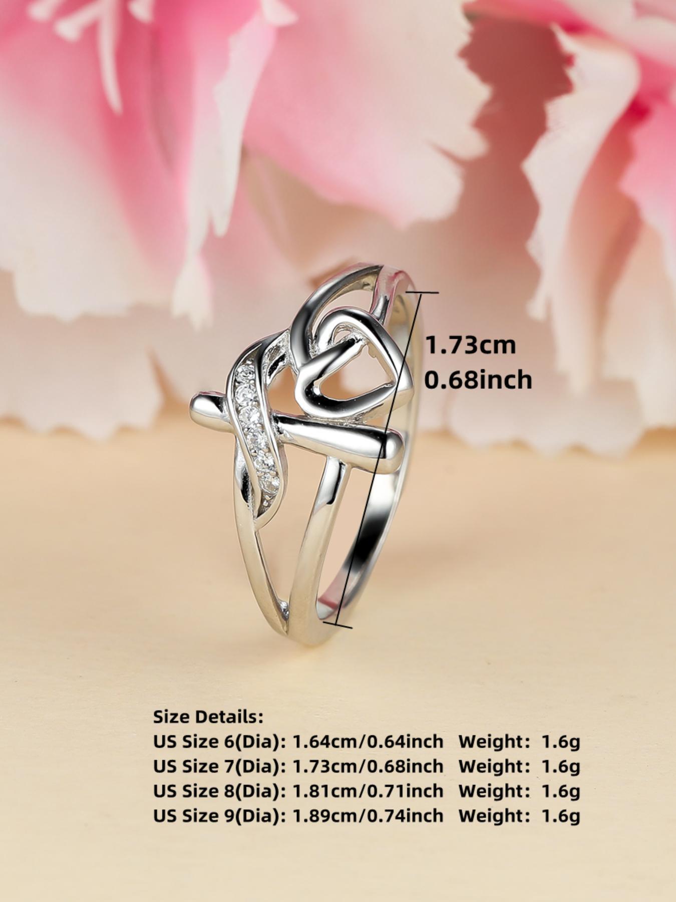 S925 Sterling Silver Hollow Out Cross & Heart Design Ring for Women, Heart Shaped Ring, Fashion Jewelry for Party, Daily Decor, Trendy All-match & Exquisite Jewelry for Birthday Gift, with Box