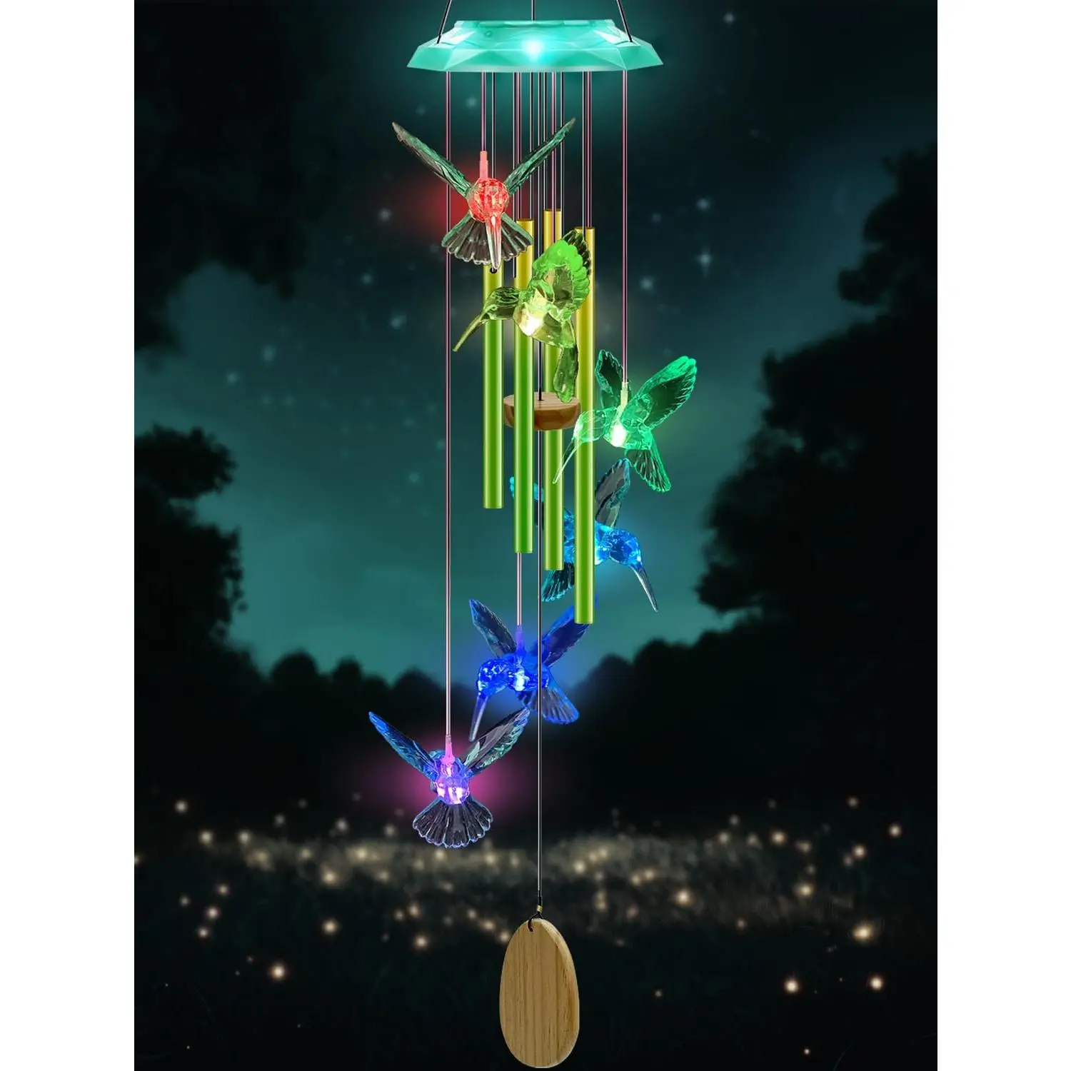 Wind Chimes,Hummingbird Solar Wind Chimes for Outside,Green Gradation  Tubes Deep Tone Memorial Wind  for Garden/Patio Mobiles Decorative Gifts for Mom, Wife, Grandma Neighbors(37" Long)