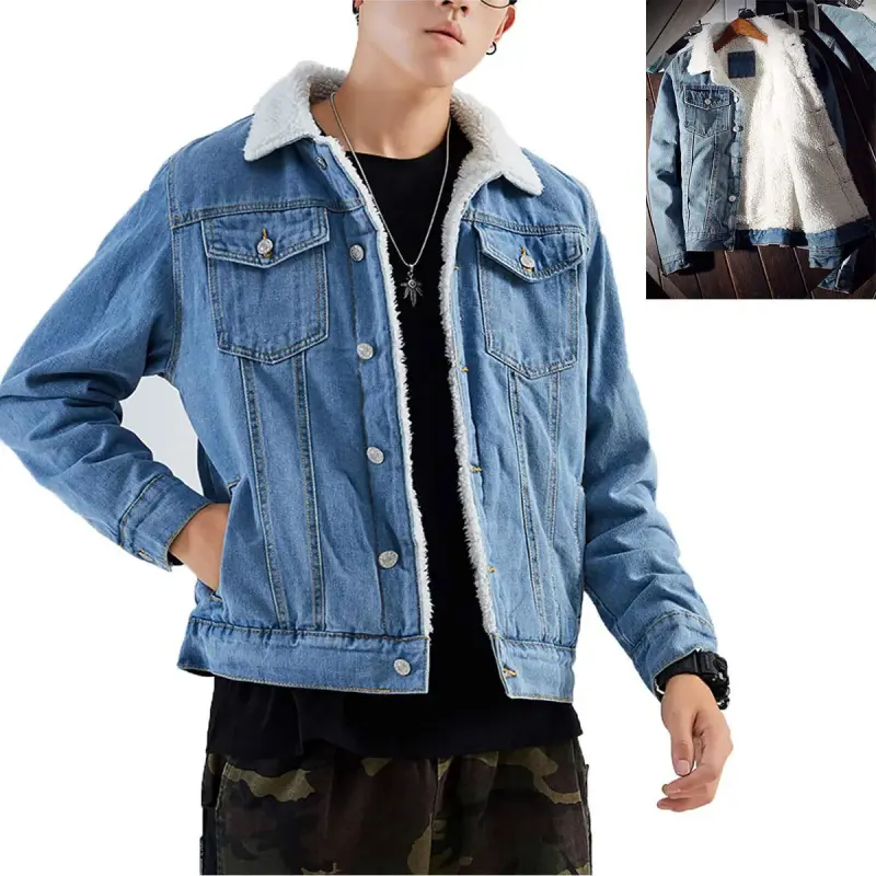Men's Fleece Lined Denim Jacket Warm Winter Trucker Jacket Cowboy Jean Jacket Casual Soft