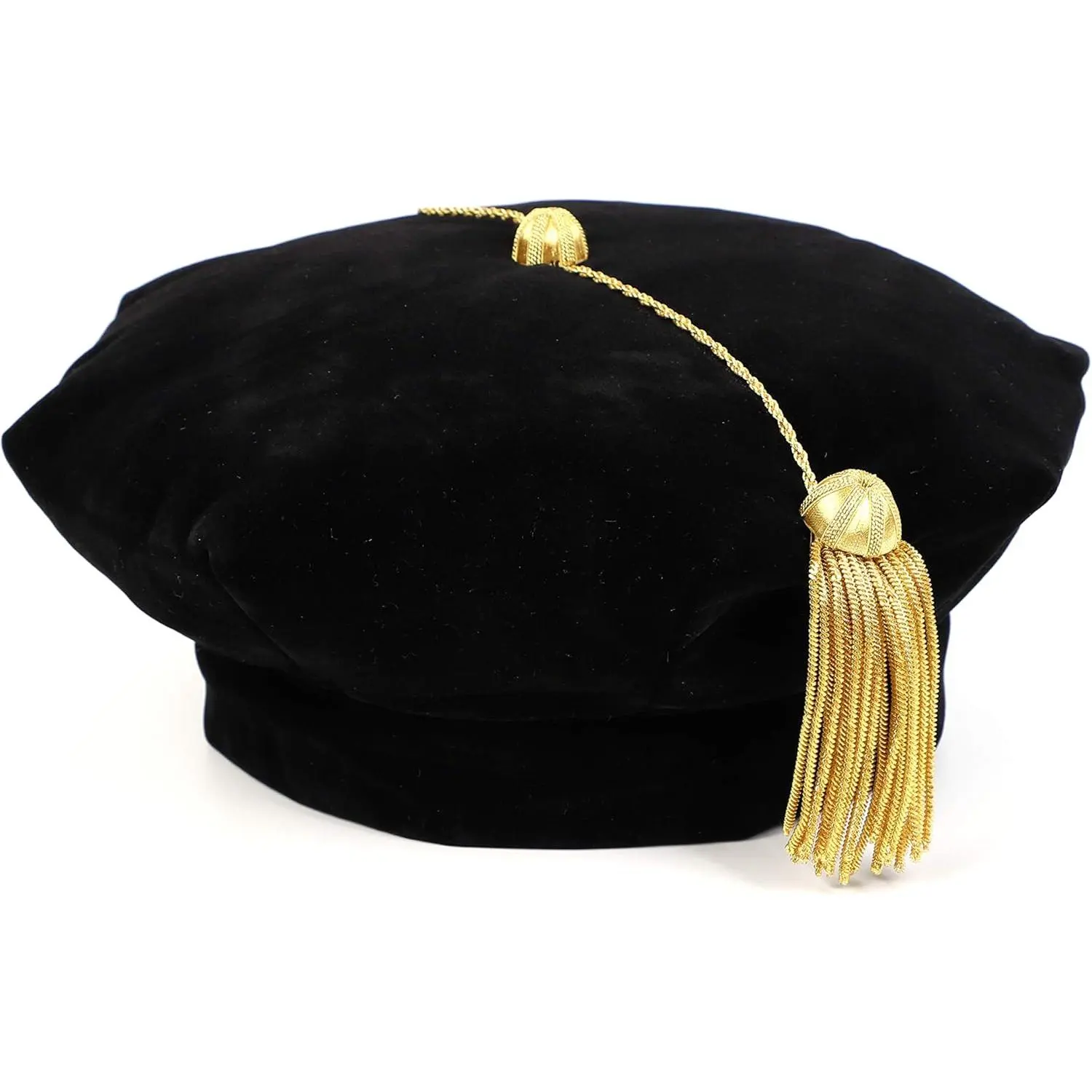Graduation Synthetic Soft Doctoral Tam, 8-Sided Design with Imported Bullion Tassel, Adjustable Sizes XS-XL