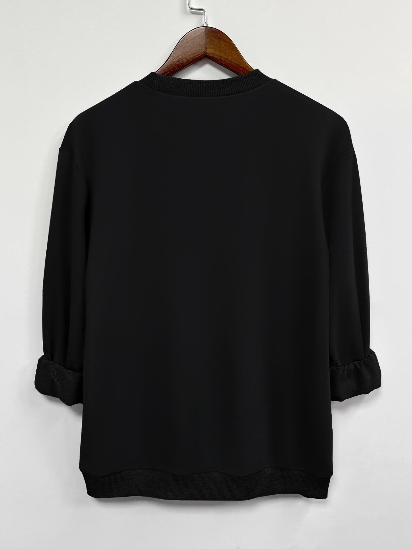 Women's Letter Print Crew Neck Sweatshirt, Casual Long Sleeve Pullover for Fall & Winter, Women's Clothes for Daily Wear