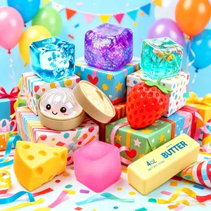 4/6/8 Piece Malt Sugar Stress Relief Fun Toy Set, Squishy Toys, Sensory Combo Pack, Ice Cube, Cheese, Strawberry, Baozi, Kids Party Gift