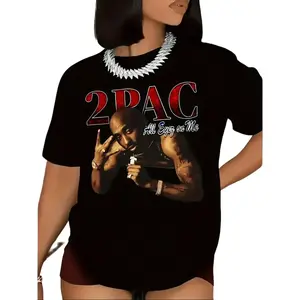 2026 New Boxy Fit 100% Premium Cotton Womens Tupac Bold Letter Graphic Print Short Sleeve Tee High Elastic Sustainable Fabric Regular Fit Machine Washable Versatile Casual Top Suitable Spring Summer Fall Daily Streetwear Fan Gift