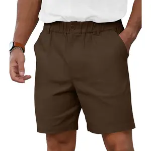 RQP Men's Cotton Casual Classic-fit 7" Chino Shorts Elastic Waist Daily Wear Dress Baech Summer Shorts