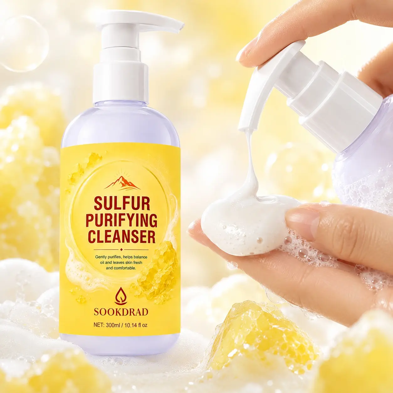 Sulfur Purifying Cleanser, sulfur, gently purifies, oil balance, fresh skin, comfortable skin, facial, all skin types, daily use, 300ml/10.14 fl oz
