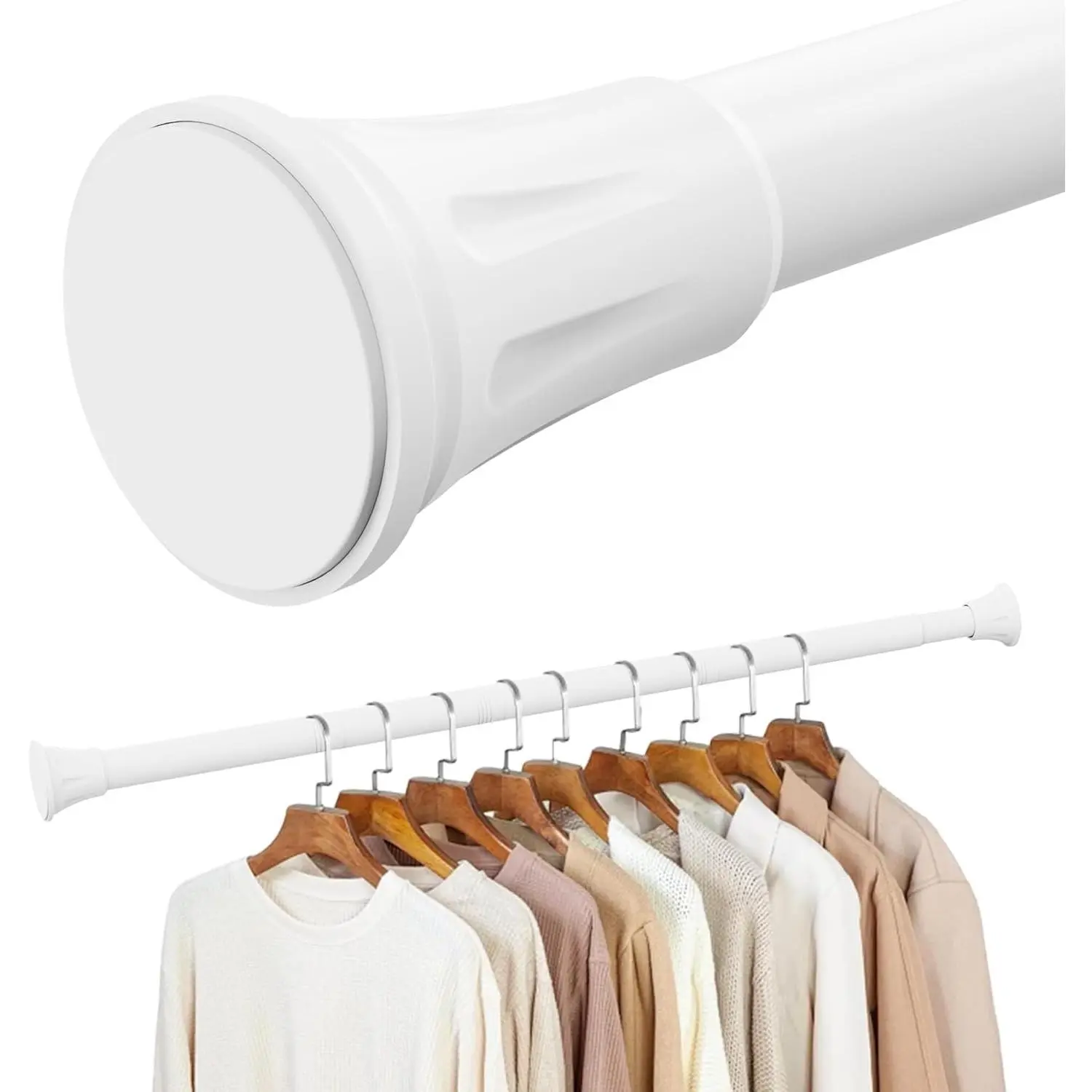 1.1 Inch Diameter Adjustable Tension Closet Rods 32-97 Inch, Heavy Duty No Drilling Closet Bar for Hanging Clothes in Wardrobes, White