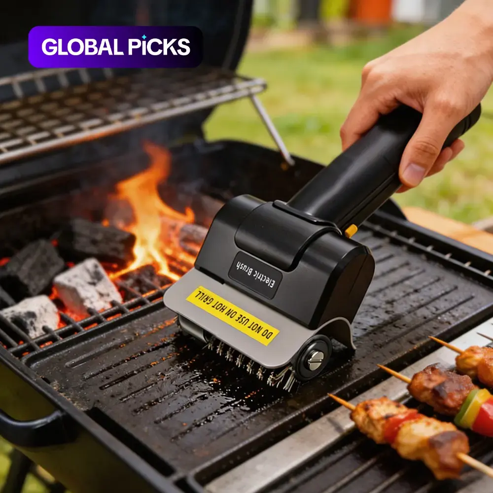 Outdoor Rechargeable Electric Grill Cleaning Tool, Includes Grill Brush, Scraper, Gloves & Replacement Brush Heads, Safety Wire BBQ Brush, Universal Barbecue Cleaning Accessories for All Grills, Grilling Accessories #GLOBAL PICKS