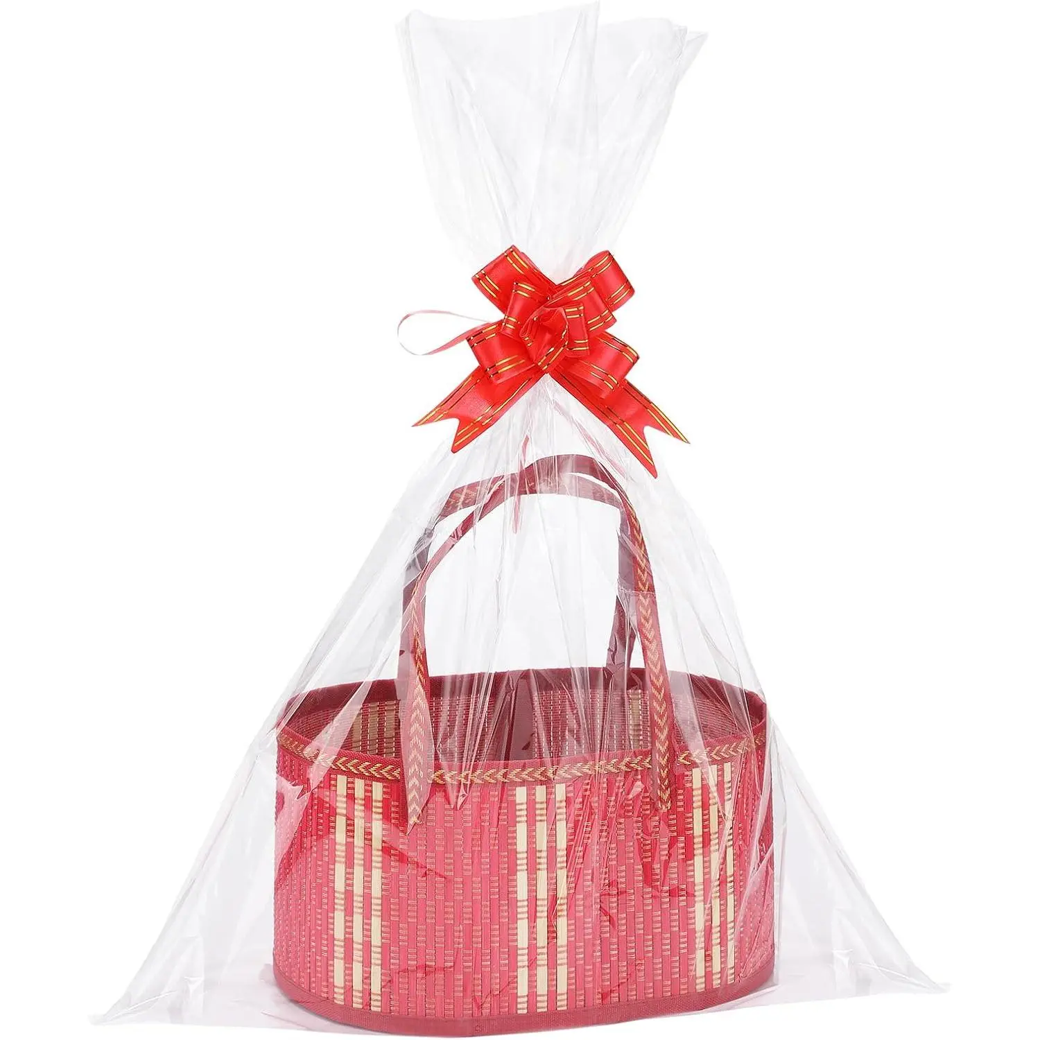 2Set Large Sturdy  Baskets for Gifts Empty - Hold 15 lbs Each, Easy to Assemble, Rustic Wrapping Basket Kit for Graduations/Mother's Day/Birthday/ Shower/Wedding/Housewarming, Red