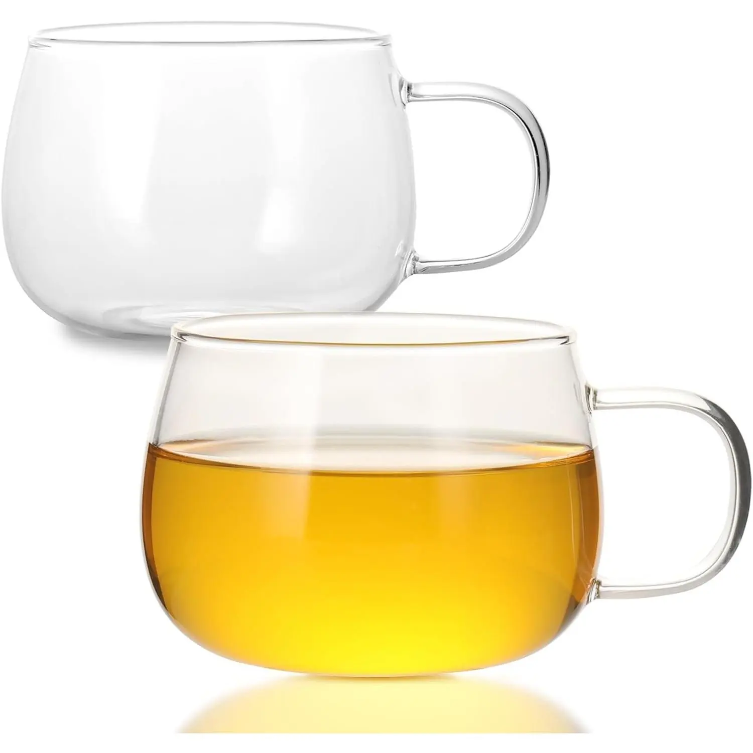 Glass Tea Cups Set of 2, Clear Borosilicate Teacups with Handle, Dishwasher & Microwave Safe Large Coffee Mugs for Espresso Cappuccino Latte Juice, 12OZ/360ML