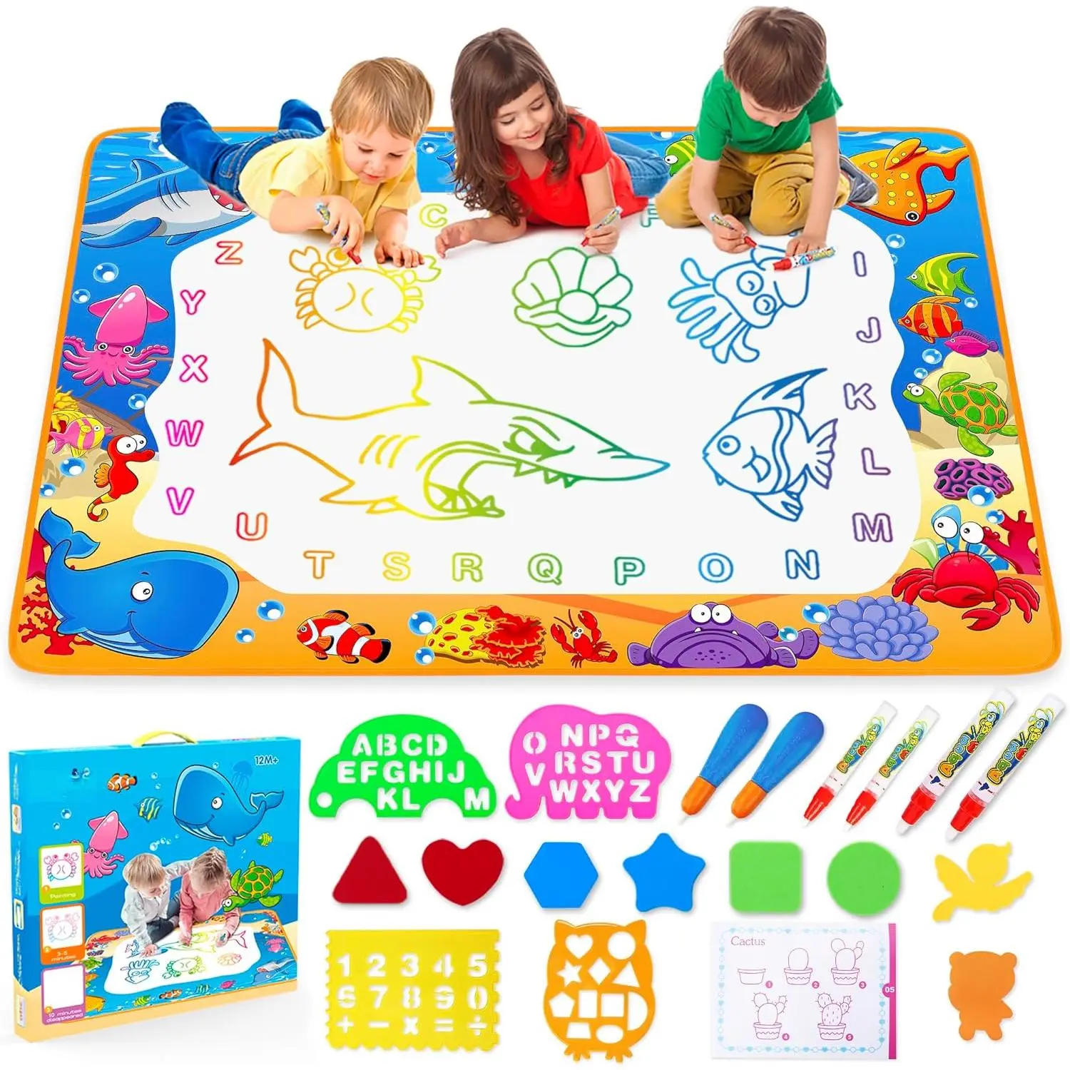 Water Drawing Mat - Children's Painting and Writing Colorful Doodle Mat Toy, Comes with Magic Pen, Educational Toy for Girls and Boys Aged 3-7, Gift for Toddlers