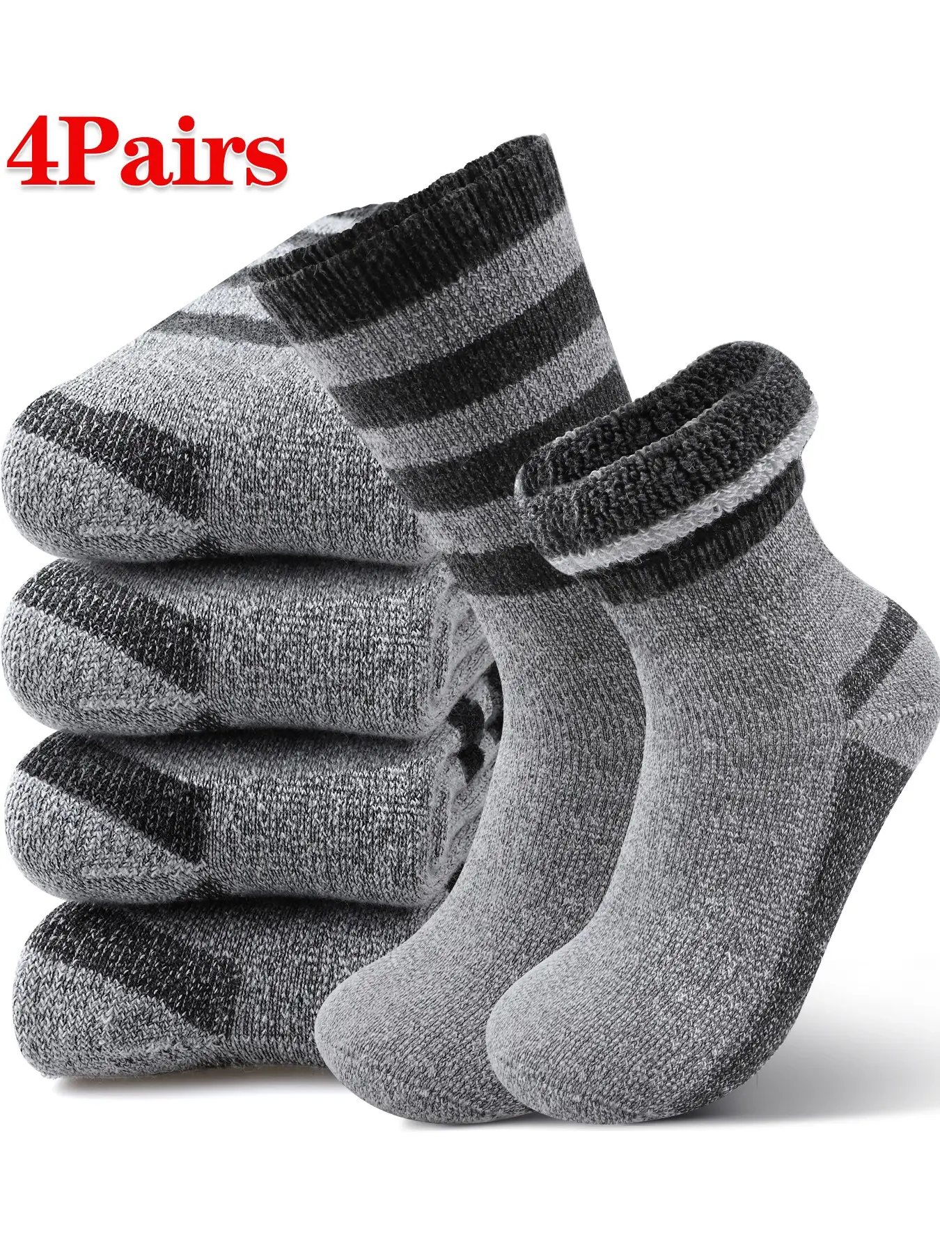 4 Pairs Winter Men's Wool Socks Thick Warm Snow socks, Wear-Resistant Thick Sole  Riding Socks, Soft Comfortable Floor  Socks Knitted Mid-Calf Socks Sock Sets Suitable for Outdoor Daily Wear