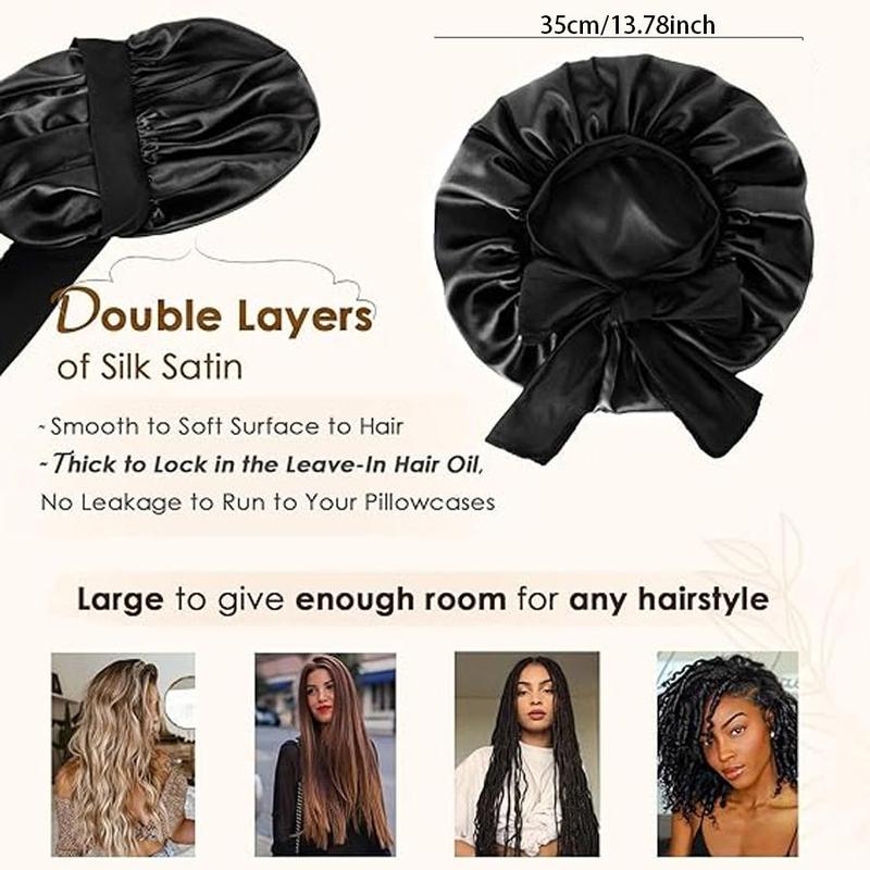 Satin Bonnet for Sleeping, Adjustable Satin Bonnet, 1 Count Double Layer Satin Lined Hair Bonnet with Elastic Tie Band, Hair Care Cap, Heatless Styling Tools for Women, Hair Products, Heatless Styling Kit, Haircare Supplies, Heatless Curling Set