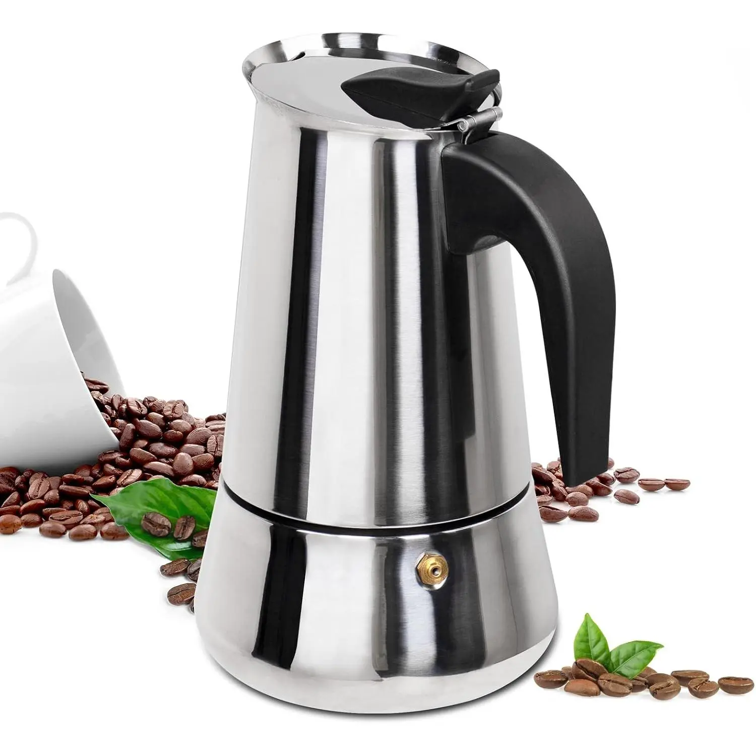 450ml Stainless Steel Moka Pot, Italian Style Stovetop Espresso Coffee Maker, Compatible with Induction Cooktops, Portable Coffee Percolator for Simple Home Brewing
