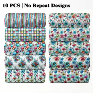 10PCS Whimsical Spring Print Flowers Fabric, 23x55cm (9x22in) Classic Whimsical Spring Pattern Quilting Home Decor DIY