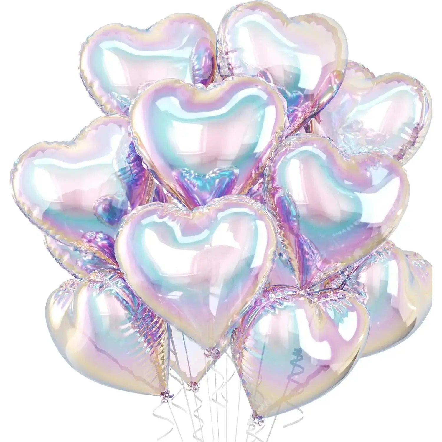 10 Pcs Iridescent Heart Balloons Transparent Rainbow Heart Shaped Balloon18 Inch Gradient Clear Foil Balloons Party Decorations