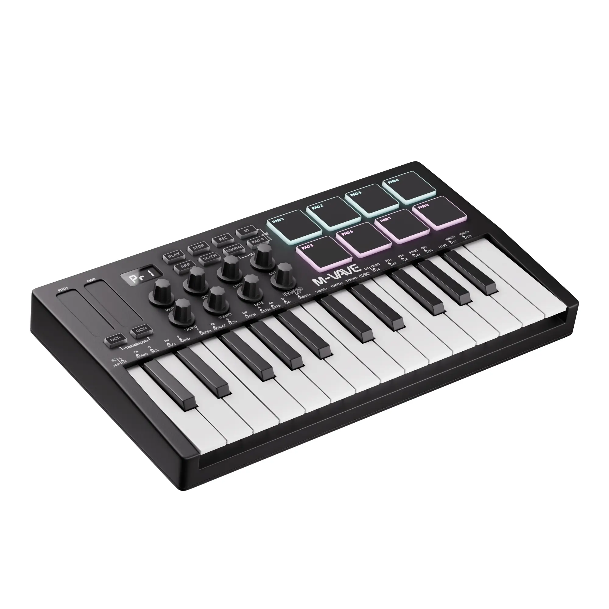 Midi Keyboard Controller 25 Key, Portable Mini Bluetooth-compatible & USB Midi Piano, 8 Backlit Drum Pads, 8 Knobs, Music Production Software for Computer Recording, Music Production