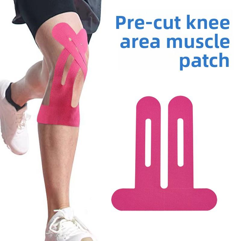 Knee muscle tape sports bandage for athletes, specifically for running, meniscus protection, pre-cut and integrated into muscle tape