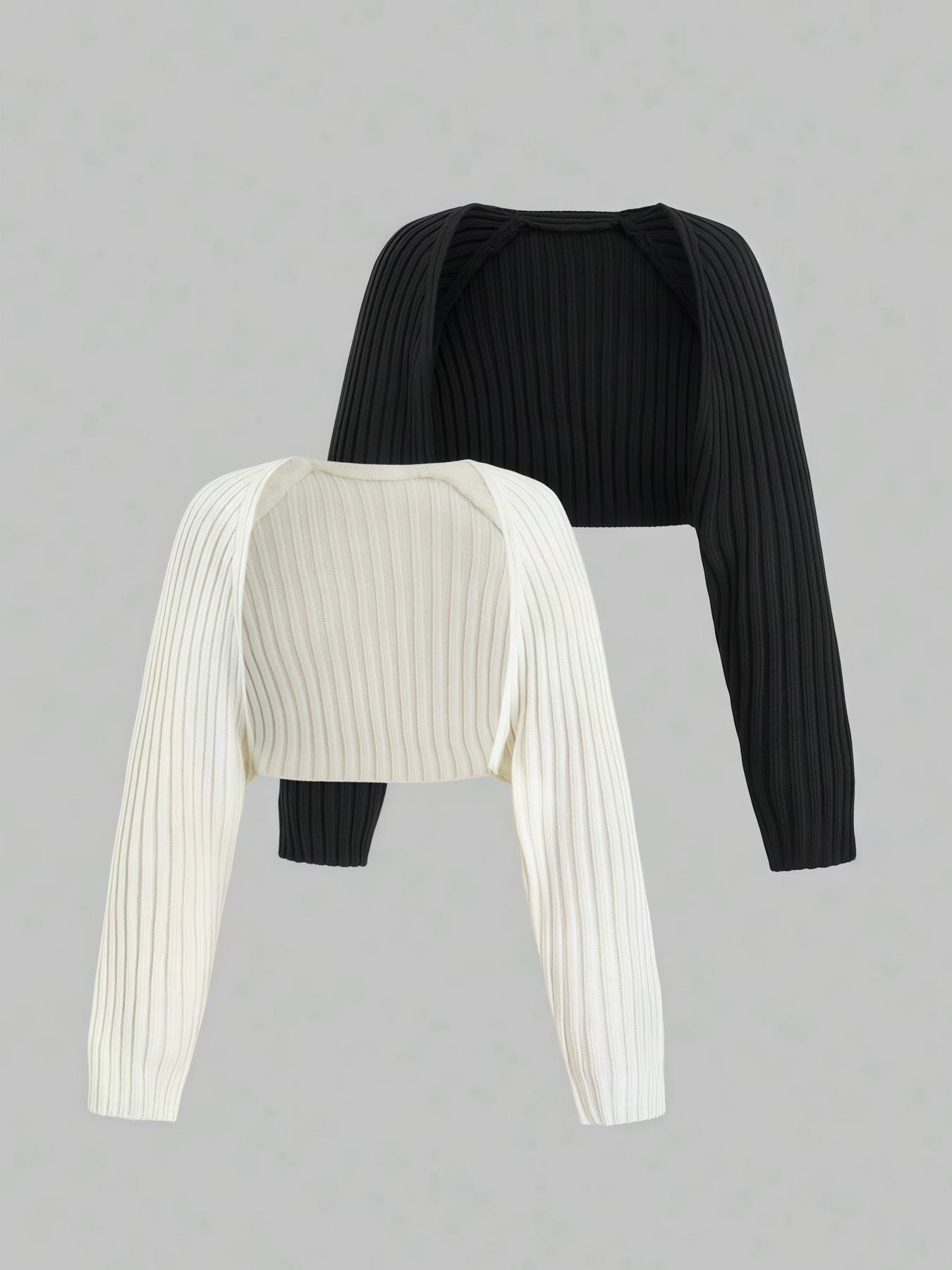 Women's Solid Crop Cardigan, Casual Basic Long Sleeve Open Front Knitwear for Spring & Fall, Fashion Women's Knit Clothing for Daily Wear, Tops