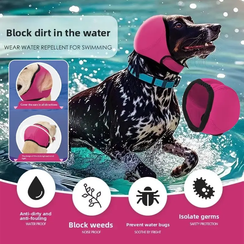 Waterproof Dog Swimming Hat, Adjustable Pet Ear Cover, Polyester Material, Ideal for Swimming and Bathing, Protects Ears From Water and Bugs