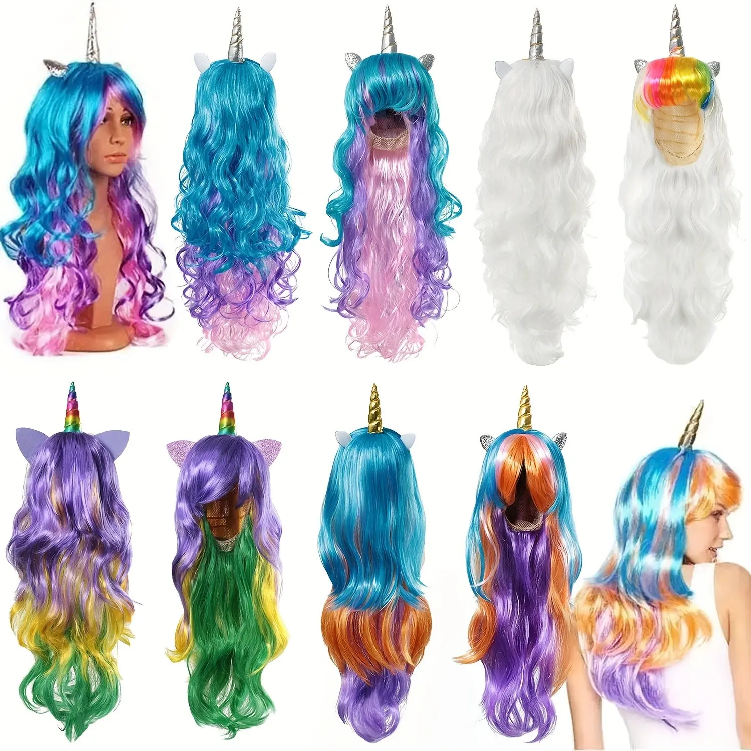 1 Pc Long Curly Wavy Synthetic Hair Vibrant Rainbow Wig for Women, Perfect for Anime Cosplay, Music Festival, Halloween Party, and Costume Party