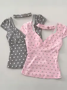 European and American Style Halter Neck V-Neck Short Sleeve Top, Summer Slimming Pure Desire T-Shirt, Two-Piece Set for Trendy Look