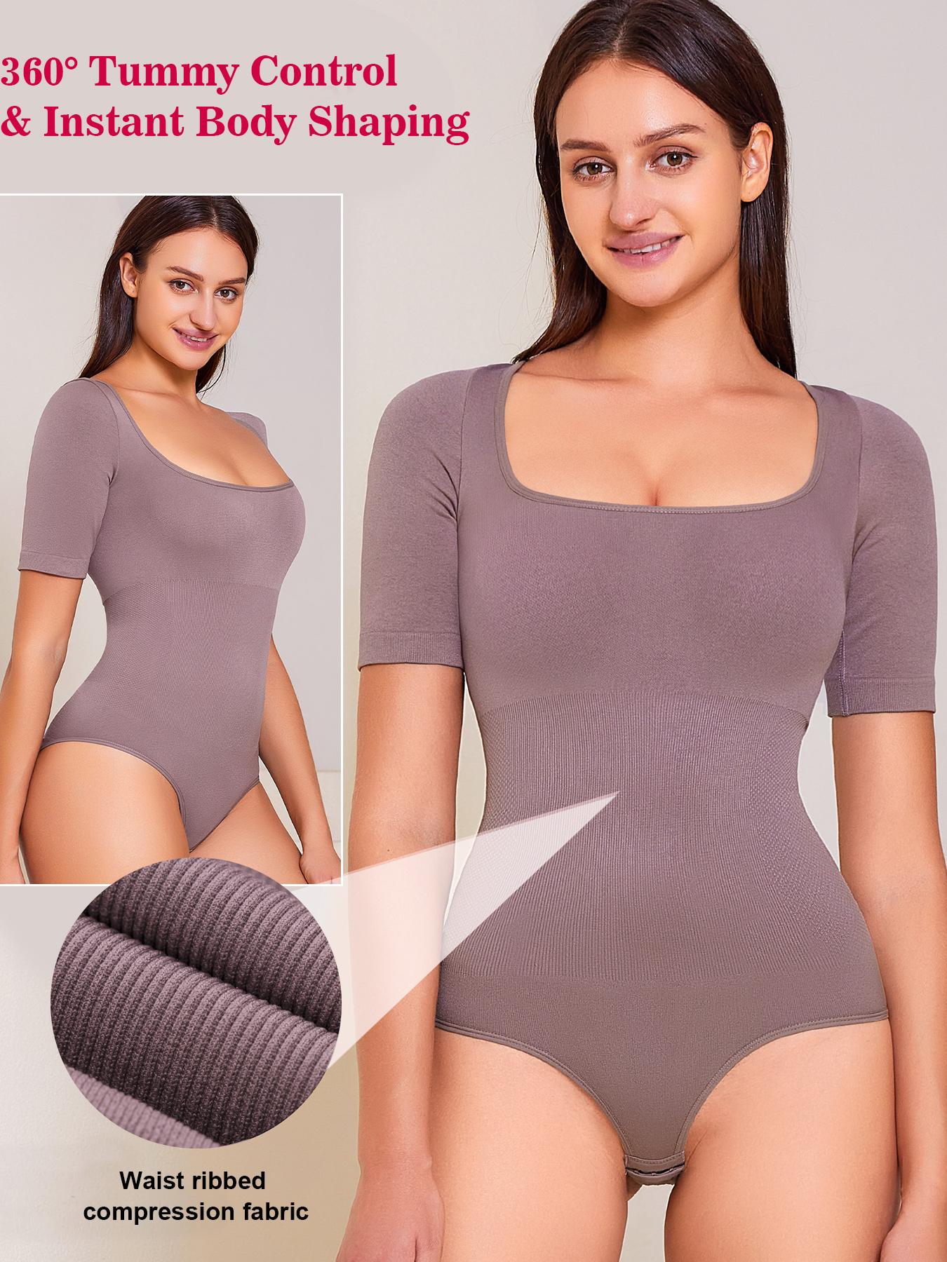 Women's Shapewear Bodysuit High Waisted Shaper Short Sleeve Top, Seamless High Elasticity Waist and Abdomen Sculpting, Breathable Lightweight Fabric