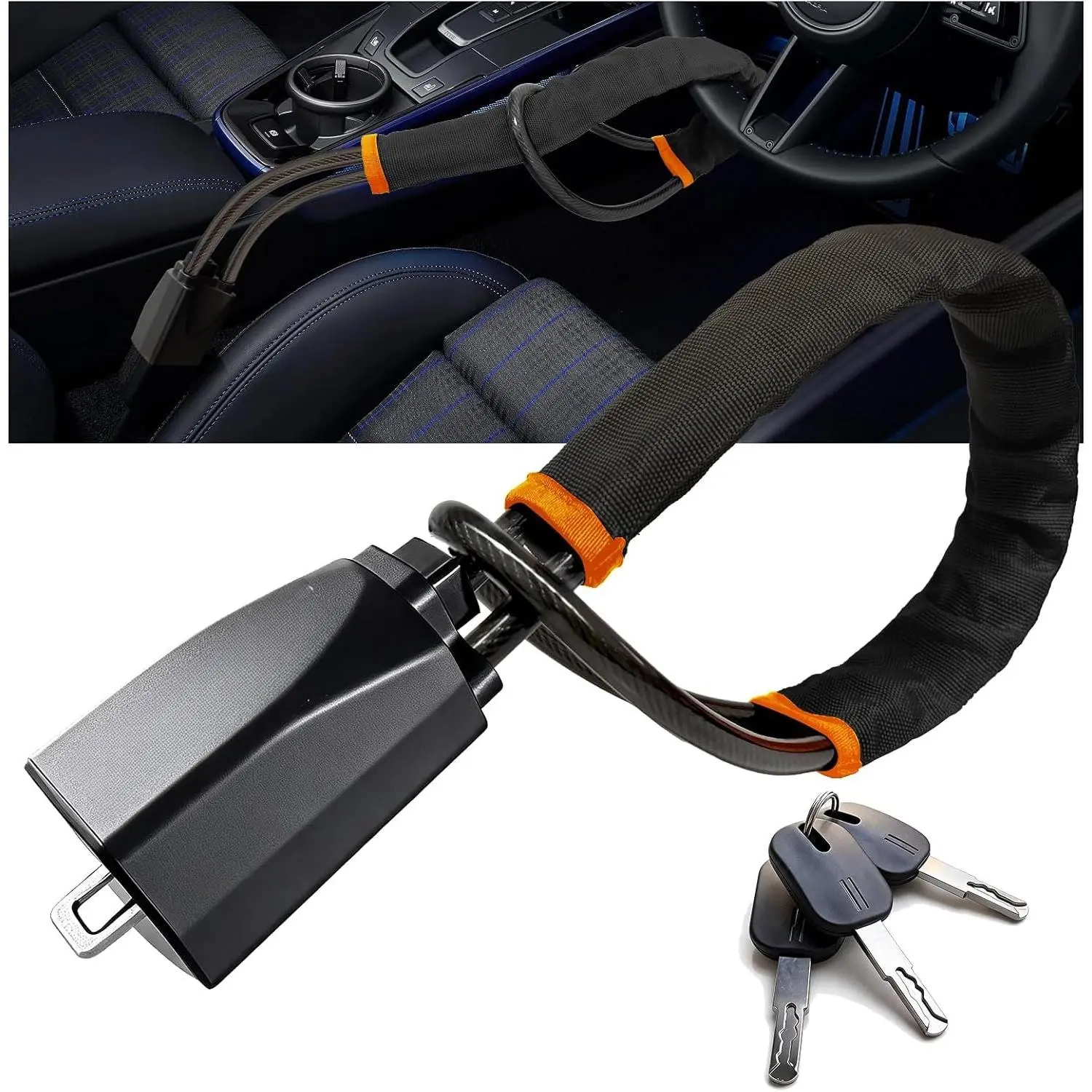 Steering Wheel Lock Anti- Device, Heavy Duty    Lock with ,  Fit Adjustable Bright Orange Black for   SUVs