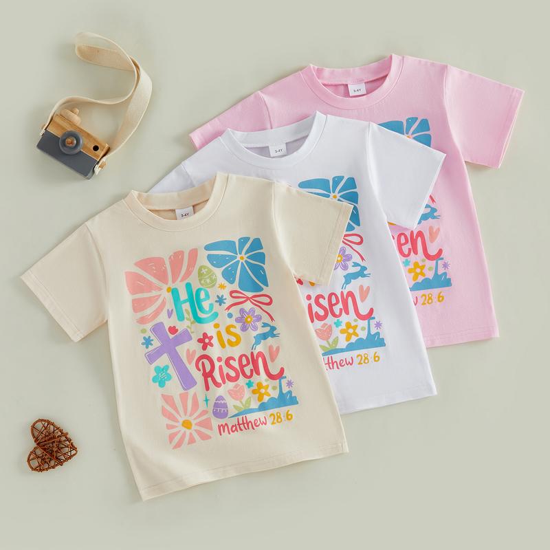 PYBCVRRD Kids Baby Girl Easter T-Shirt Tops Letter Floral Print Short Sleeve Round Neck Loose Fit Tops T shirt for Summer 1-6 Years