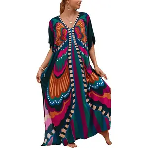 Kaftan Dresses for Women Plus Size Lightweight Swimsuit Cover up Batwing Sleeve Print Loungewear Beach RobeGift.