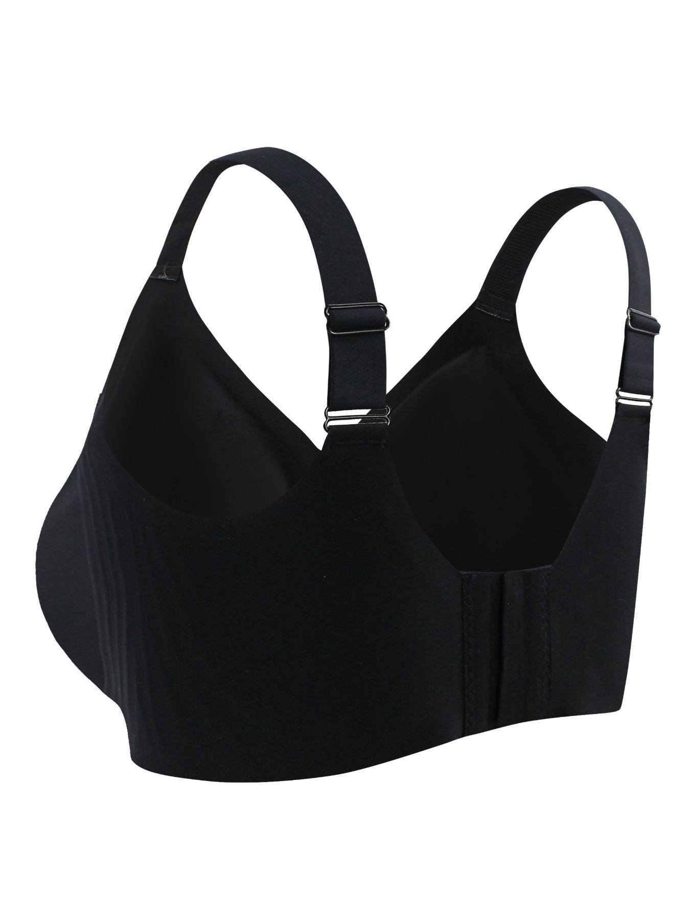 【Plus Size】 Solid Color Wireless Bra, Strappy Bra, Adjustable Strap Push Up Bra, Soft Comfy Breathable Lingerie for Daily Wear