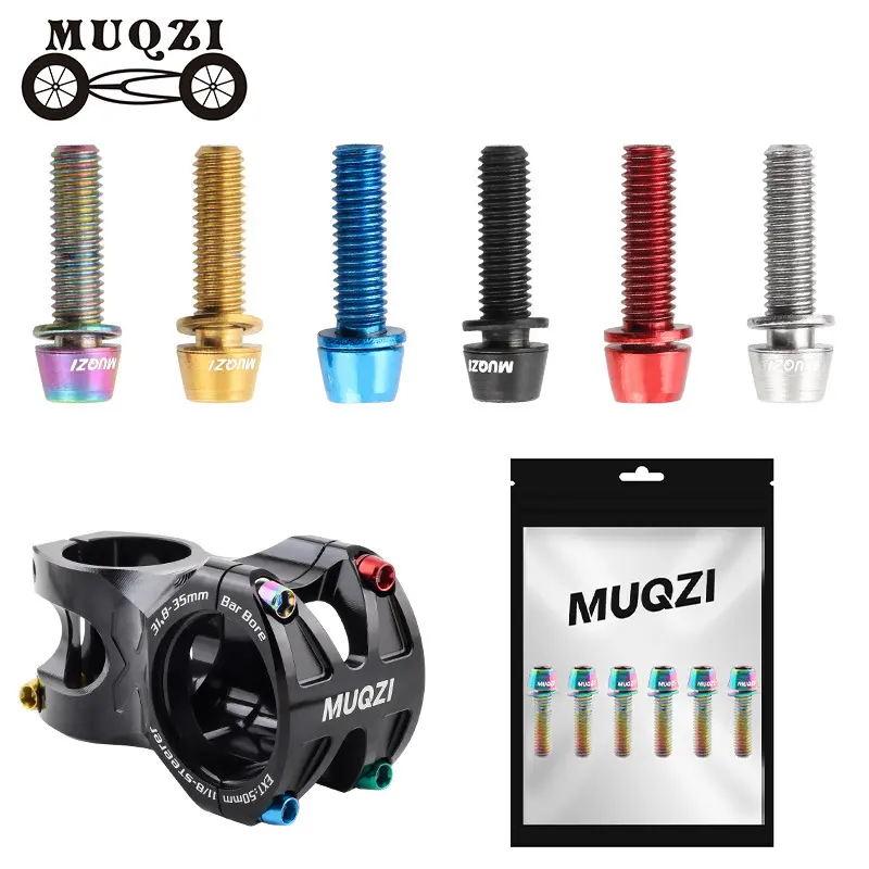 MUQZI M5*17mm Steel-Coated Anti-Looseness Torque Control Titanium Bike Stem Screws, Set of 6 for Cycling Upgrade