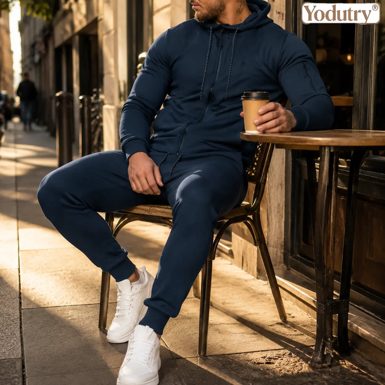 Yodutry Men's 2-Piece Tech Fabric Tracksuit, Slim Fit Sports Activewear Sweatsuit with Full-Zip Hoodie, Joggers, and Sleeve Zipper Pocket, Men's Outfit Sets, Activewear Set Men's Sports Sweat Suit
