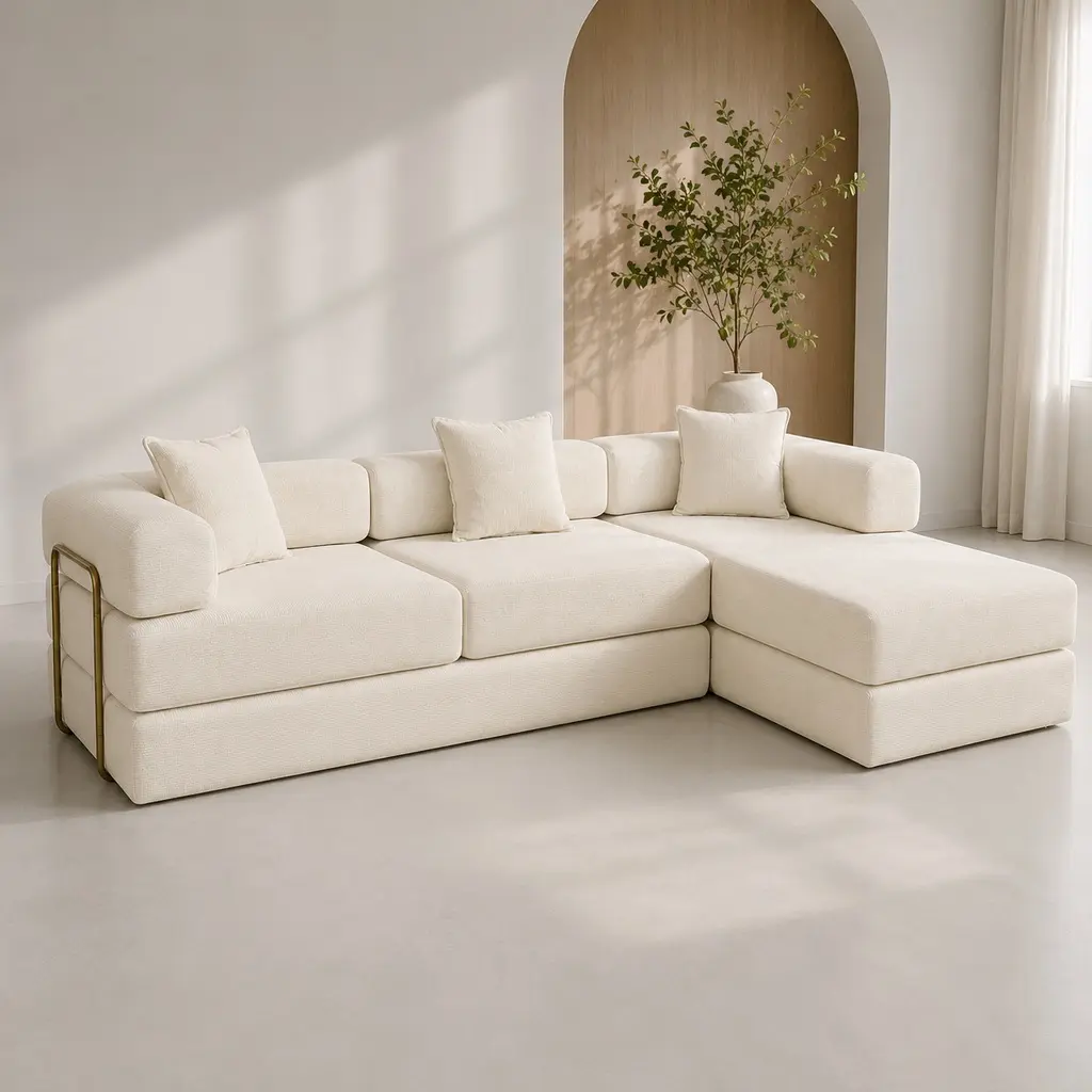 108 Inches ARCH Modular L-Shape Chaise Sectional Sofa, Comfy Armless Cloud Couch with Polyurethane Foam Deep Seat, No Assembly Corduroy Cover, Removable Backrest, Striped Multiple Colors