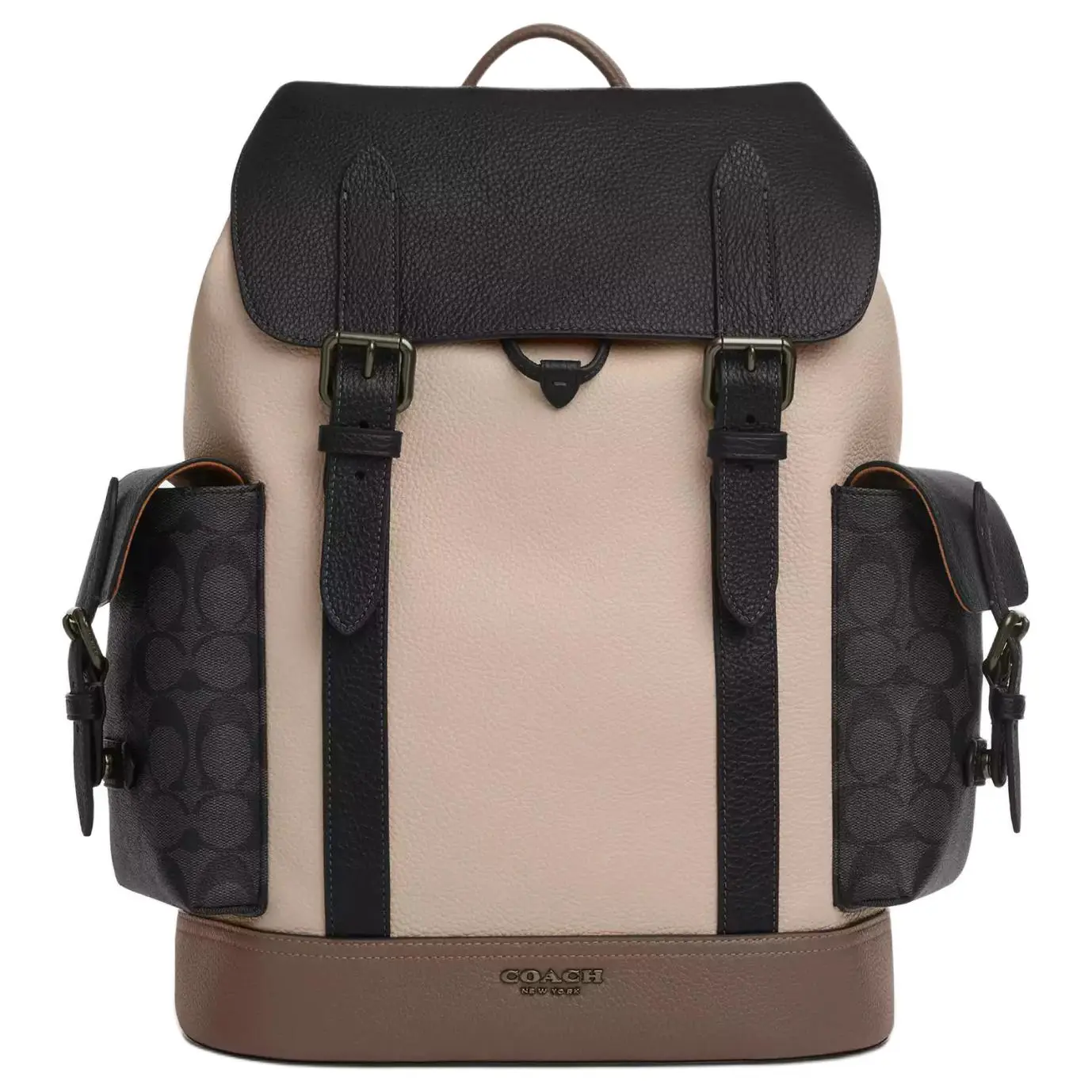 COACH Hudson 30 Backpack - Charcoal Gray, 2-Tone Signature Coated Canvas, Pebbled Leather, Adjustable Straps