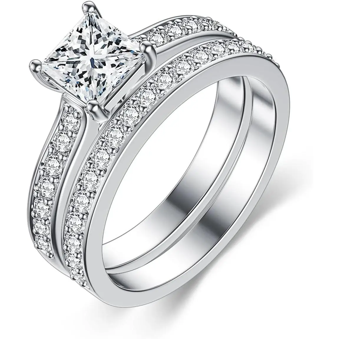 Women's Moissanite Engagement Ring Wedding Band Sets 2cttw D Color VVS1 Princess Cut 925 Sterling Silver