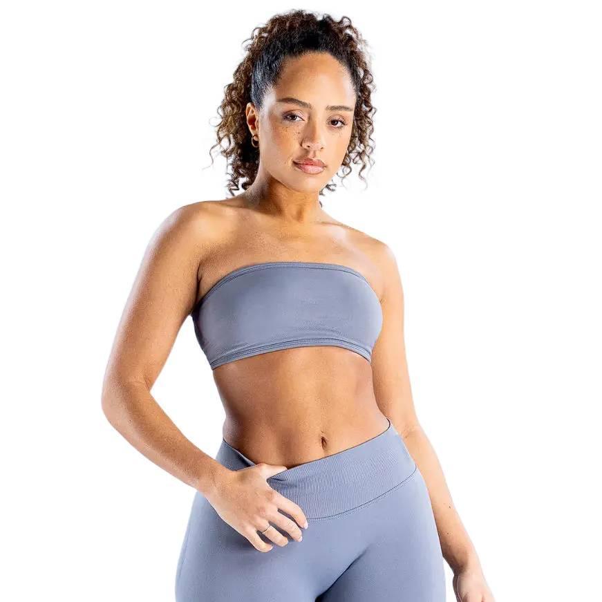 (With Logo) DFYNE High Waist Tummy Control Yoga Set  Seamless Strapless Bandeau Bra – Logo Gym Training Outfit