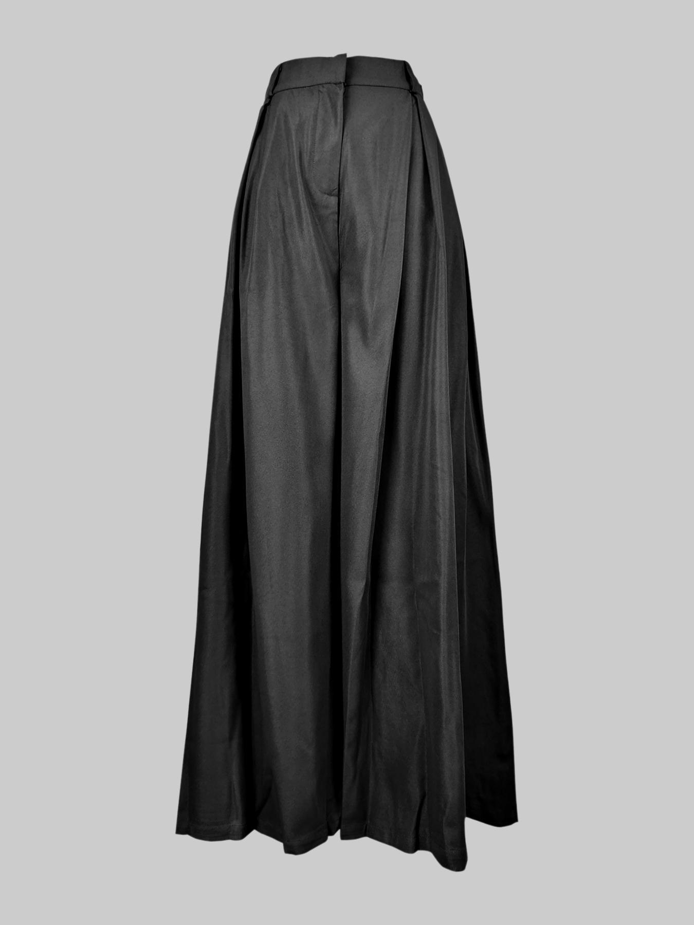 Women's Solid Pleated High-Waist Wide-Leg Pants, Casual Comfy Pocket Trousers for Daily Wear, Ladies Bottoms for All Seasons