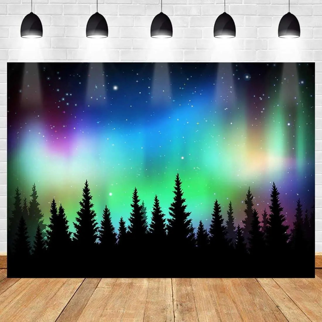 Northern Lights Backdrop 7x5ft  Borealis Forest Background | Colorful  Lights Pine Trees  Night Sky Photography Background Birthday Party Decorations Photo Booth Studio Props